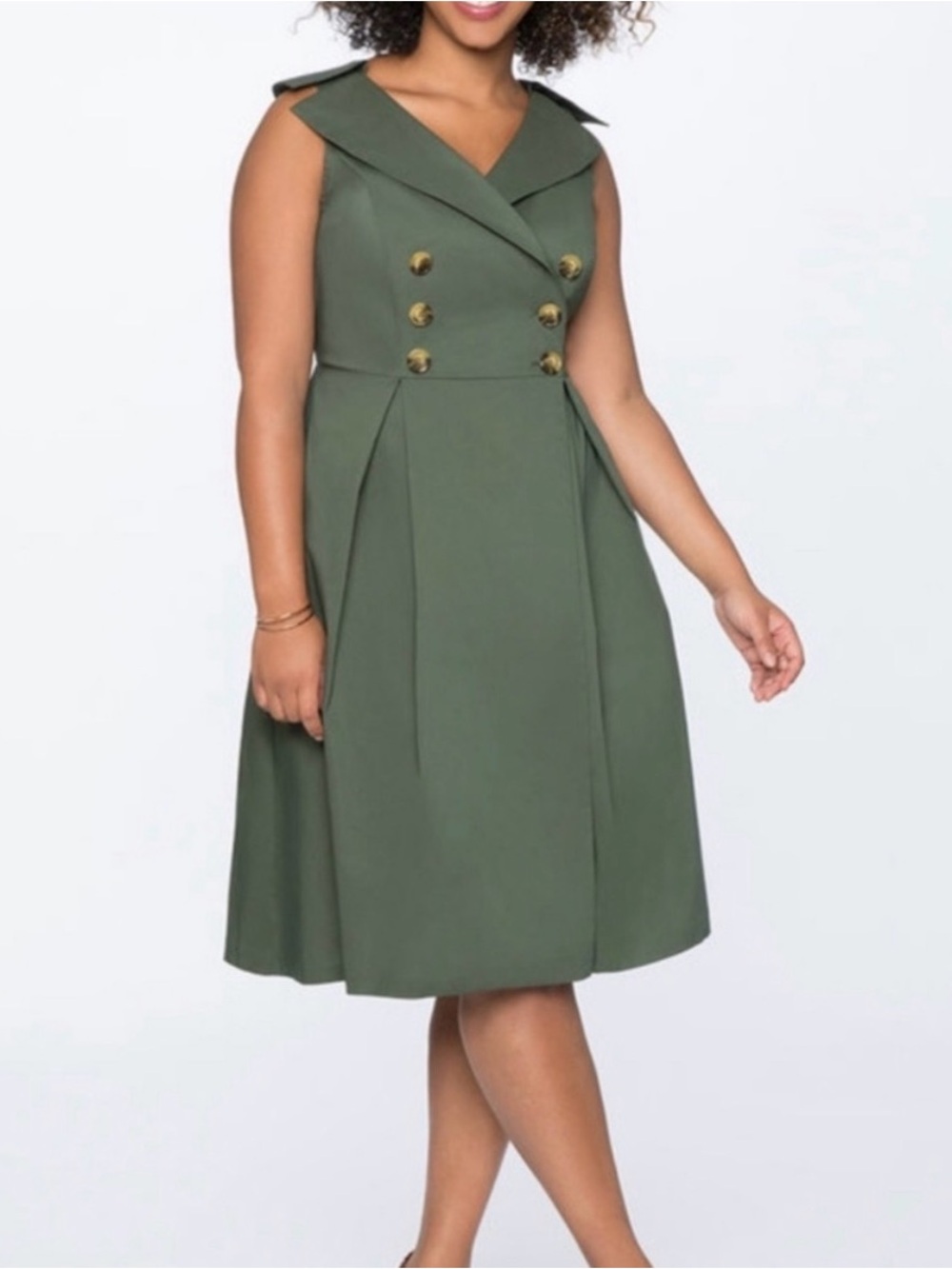 Eloquii Olive Green Double-Breasted Midi Dress